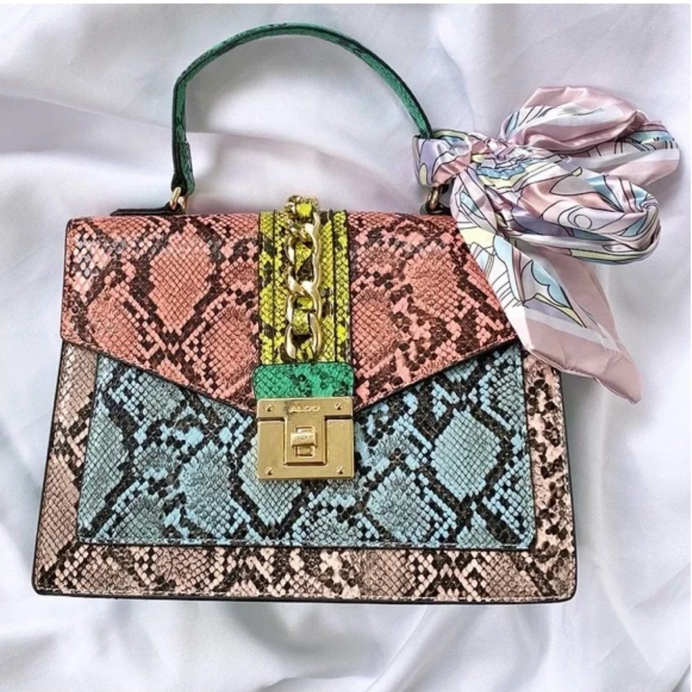 Aldo Top Handle Multicolor Snake Print Handbag